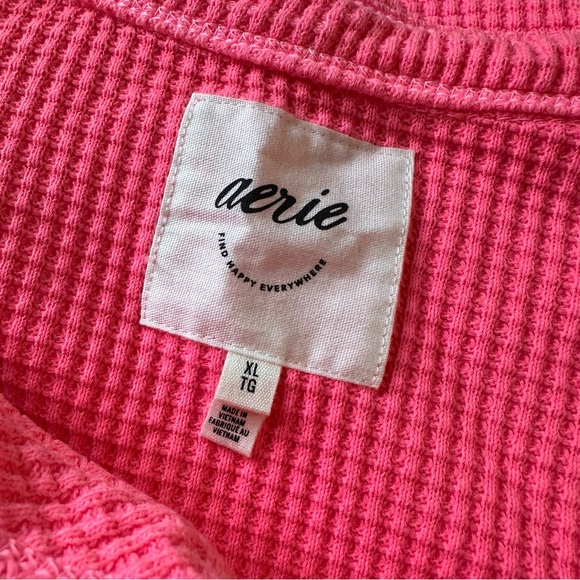 Aerie LumberJane Waffle Shirt Shacket Button Down Oversized in Coral Sun - Picture 12 of 14